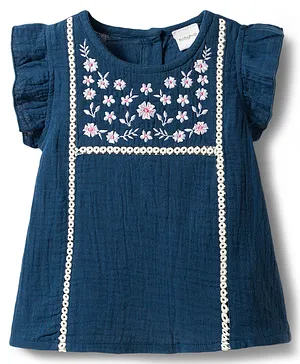 Babyhug
                              Cotton Woven Frill Sleeves Top with Floral
                              Embroidery Multi Color 6-9 Months