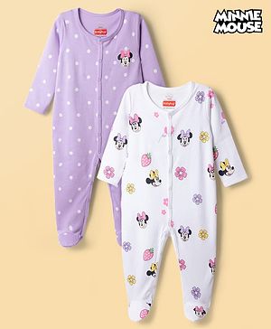 Babyhug Disney Interlock Knit Full Sleeves Sleepsuits With Minnie Mouse Graphics Pack of 2 - Multicolor