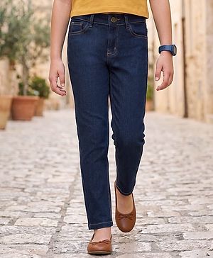 Pine Kids Woven Full Length Washed Denim Jeans - Navy Blue