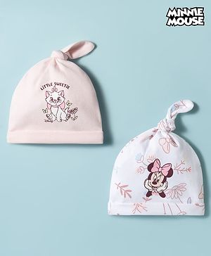 Babyhug Disney Interlock Knit Caps With Marie & Minnie Mouse Graphics Pack of 2 Multicolor - Diameter 10 cm