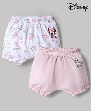 Babyhug Disney Single Jersey Knit Minnie Mouse & Marie Printed Bloomers Pack of 2 - White & Pink