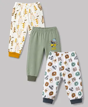 OHMS Single Jersey Knit Full Length Lounge Pants With Animal Print Pack of 3 - Multicolor