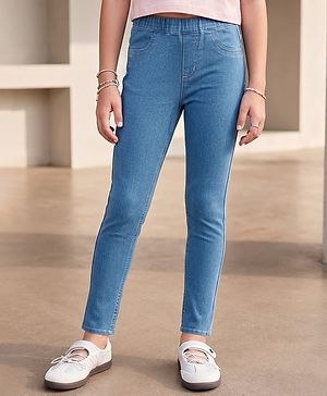 Pine Kids Woven Full Length Washed Denim Jeggings - Navy Blue