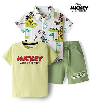 Babyhug Disney Single Jersey Knit Half Sleeves Shirt & Shorts Set with T-shirt & Mickey Mouse & Family Graphics - Multicolour