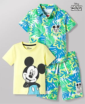 Babyhug Disney Single Jersey Knit Half Sleeves Co-ord Shirt & Shorts Set With T-Shirt & Mickey Mouse Graphics - Multicolor