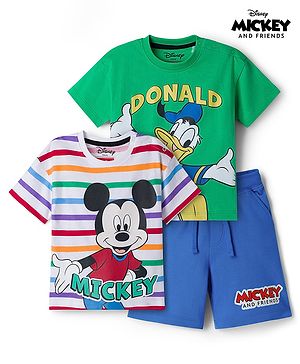 Babyhug Disney Single Jersey Knit Half Sleeves T-Shirts & Shorts Set with Mickey Mouse Graphics Pack of 2 -Multicolour