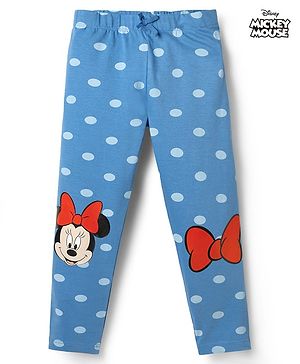 Babyhug Disney Lycra Knit Full Length Polka Dots Printed Leggings With Minnie Mouse Graphics - Blue