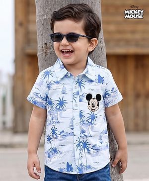 Babyhug Disney Poplin Woven Half Sleeves Shirt With Mickey & Friends Graphic - Blue