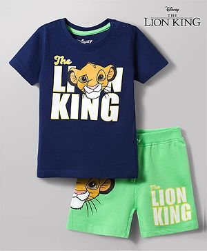 Babyhug Single Jersey Knit Half Sleeves T-Shirt & Shorts Set With Lion King Graphics - Multicolor