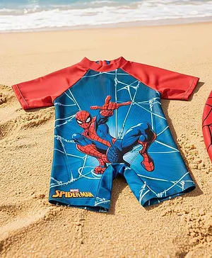 Yellow Bee Marvel Featuring Half
                              Sleeves Spider Man Printed Swimsuit -
                              Blue