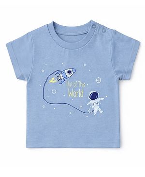 nuberry Cotton Woven Half Sleeves Space Theme Out Of This World Text Printed Tee -  Blue