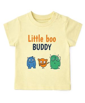 nuberry Cotton Woven Half Sleeves Little Boo Buddy Text  Printed Tee - Lemon Yellow