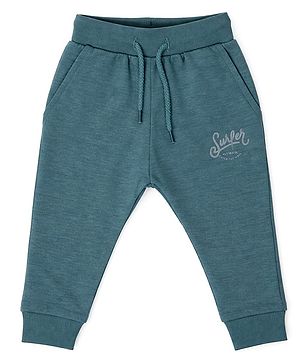 nuberry Cotton Woven Surfer Text Printed Joggers - Green