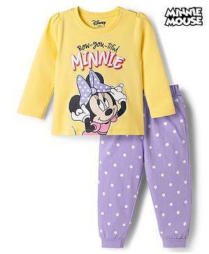 Babyhug Disney Single Jersey Knit Full Sleeves T-Shirt & Pyjama Night Suit with Minnie Graphics - Multicolour