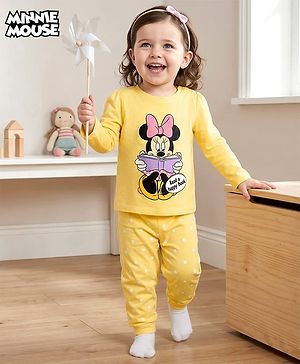 Babyhug Disney Full Sleeves T-Shirt & Pyjama Night-Suit With Minnie Mouse Graphics - Yellow