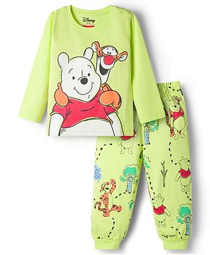 Babyhug Disney Single Jersey Knit Full Sleeves T-Shirt & Pyjama Night-Suit With Winnie The Pooh Graphics - Neon Green