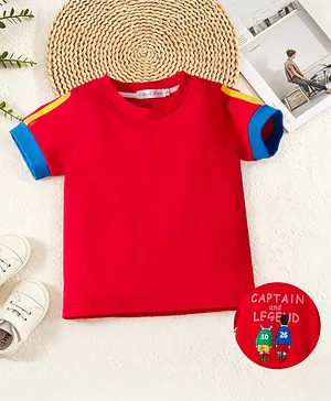 Mark & Mia Cotton Half Sleeves T-Shirt with Sports Theme Print in Back - Red