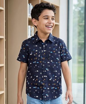 Pine Kids Cotton Woven Printed Shirts Half Sleeves Blue 4-5 Years