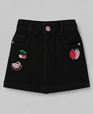 Babyhug Denim Mid Thigh Tropical
                              Theme Embroidered Skirt With Stretch -
                              Black