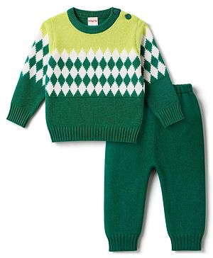 Babyhug Knitted Full Sleeves Sweater Set - Green