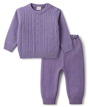 Babyhug Knitted Full Sleeves Sweater Set - Lavender