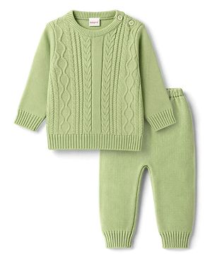 Babyhug Knitted Full Sleeves Sweater Set  - Green