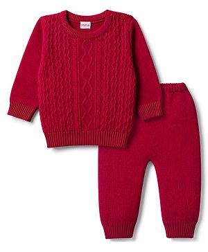 Babyhug Knitted Full Sleeves Sweater Set - Red