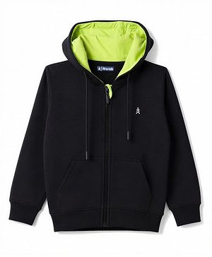 Pine Kids Knit Full Sleeves Hooded Solid Colour Sweat Jacket with Kangaroo Pockets -  Black