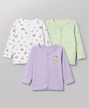 Babyhug 100% Cotton Interlock Knit Jhablas with Lion & Cloud Print Pack of 3 in White Purple & Green