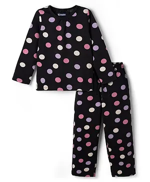 Pine Kids Cotton Knit Full Sleeves
                              Polka Dots Printed Co-Ords T-Shirt &
                              Pyjama Night Suit - Black