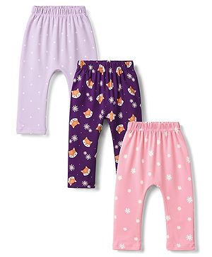 Babyhug Interlock Knit Full Length Diaper Leggings with Fox & Star Print Pack of 3 - Multicolor