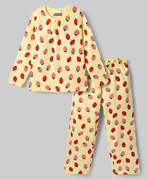 Pine Kids Cotton Knit Full Sleeves
                              Top & Pyjama Co-ord Night Suit with
                              Strawberry Print - Yellow
