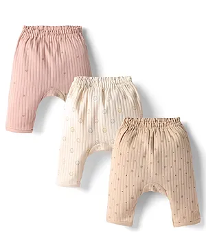 Simply Cotton Knit Full Length Star
                              & Hearts Printed & Striped Diaper
                              Leggings Pack Of 3 - Multicolor