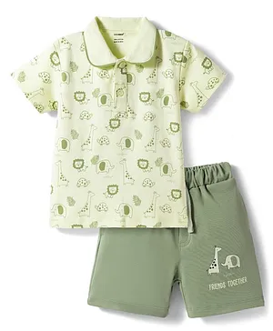 CUCUMBER Knit Half Sleeves T-Shirt
                              & Shorts Set with Animal Print - Light
                              Green