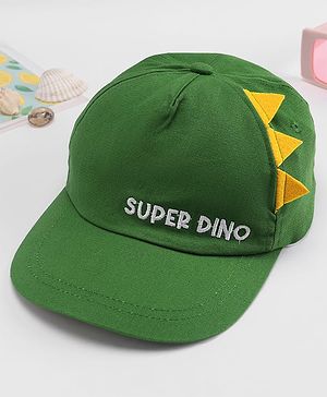 Babyhug 100% Cotton Woven Summer Cap With Text Emroidery & Dino Applique Olive Green - Diameter 20.5 cm