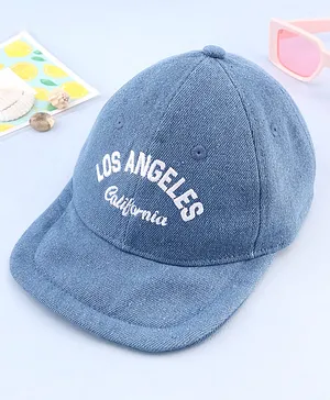 Babyhug Denim Woven Summer Cap With Text Embroidery Blue - Diameter 19 cm