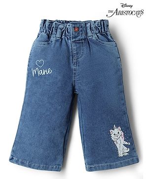 Babyhug Disney Denim Woven Full Length Jeans with Marie Graphics - Blue