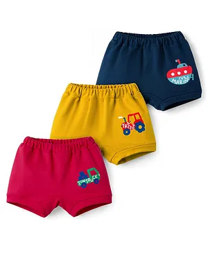 Simply Interlock Knit Bloomers with Vehicle
                      Print Pack of 3 - Red Navy Blue & Mustard