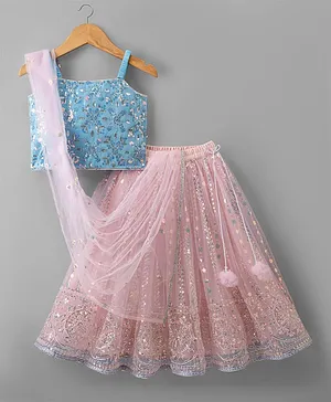 Babyhug Net Woven Sleeveless Choli Lehenga
                      Set with Sequin Detailing & Dupatta - Pink