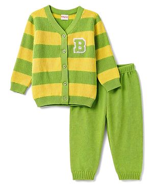 Babyhug Knit Full Sleeves Striped Sweater Set - Green
