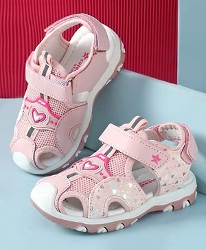 Cute Walk by Babyhug Velcro Closure Hearts Glitter Printed Sandal - Pink