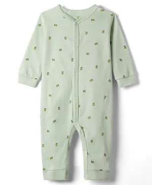 I Bears Interlock Knit Full Sleeves
                              Romper With Fruit Print - Light Green