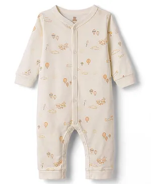 I Bears Interlock Knit Full Sleeves
                              Romper With Hot Air Balloon Print - Cream