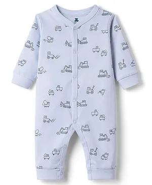 I Bears Interlock Knit Full Sleeves
                              Romper With JCB Print - Sky Blue