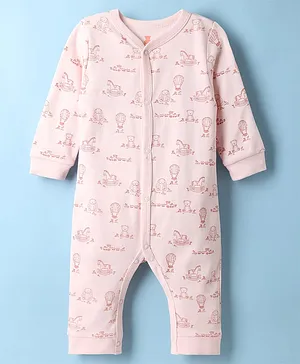 I Bears Interlock Knit Full Sleeves
                              Toys Printed Romper - Peach