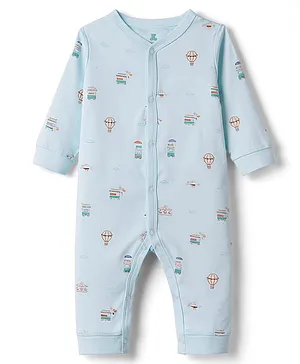 I Bears Interlock Knit Full Sleeves
                              Romper With Hot Air Balloon Print - Sky
                              Blue