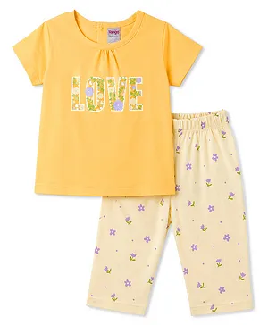 Tango Single Jersey Knit Half Sleeves
                              Floral Printed T-Shirt & Capri Set -
                              Yellow
