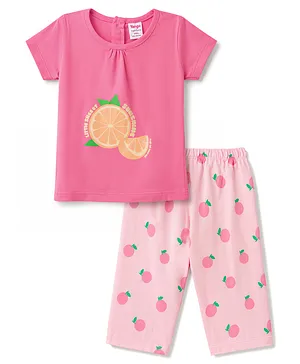 Tango Single Jersey Knit Half Sleeves
                              Tropical Theme Printed T-Shirt & Capri
                              Set - Pink