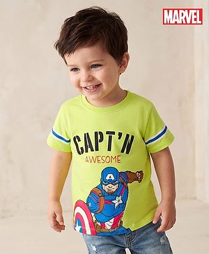 Babyhug Marvel Cotton Single Jersey Knit Half Sleeves T-Shirt with Captain America Graphic- Light Green