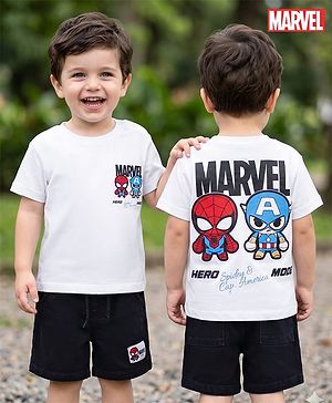 Bonfino Marvel 100% Cotton Knit Half Sleeves T-Shirt & Shorts Set With Spider Man Graphics - Multicolor